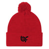 Brick Forces Logo Black Embroidery Pom Pom Knit Cap - Red - Printful Clothing
