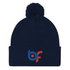 Brick Forces Logo Embroidery Pom Pom Knit Cap - Navy - Printful Clothing